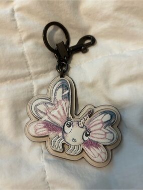 Rare Coach Cream Dragonfly Flower with  Gunmetal Hardware keychain